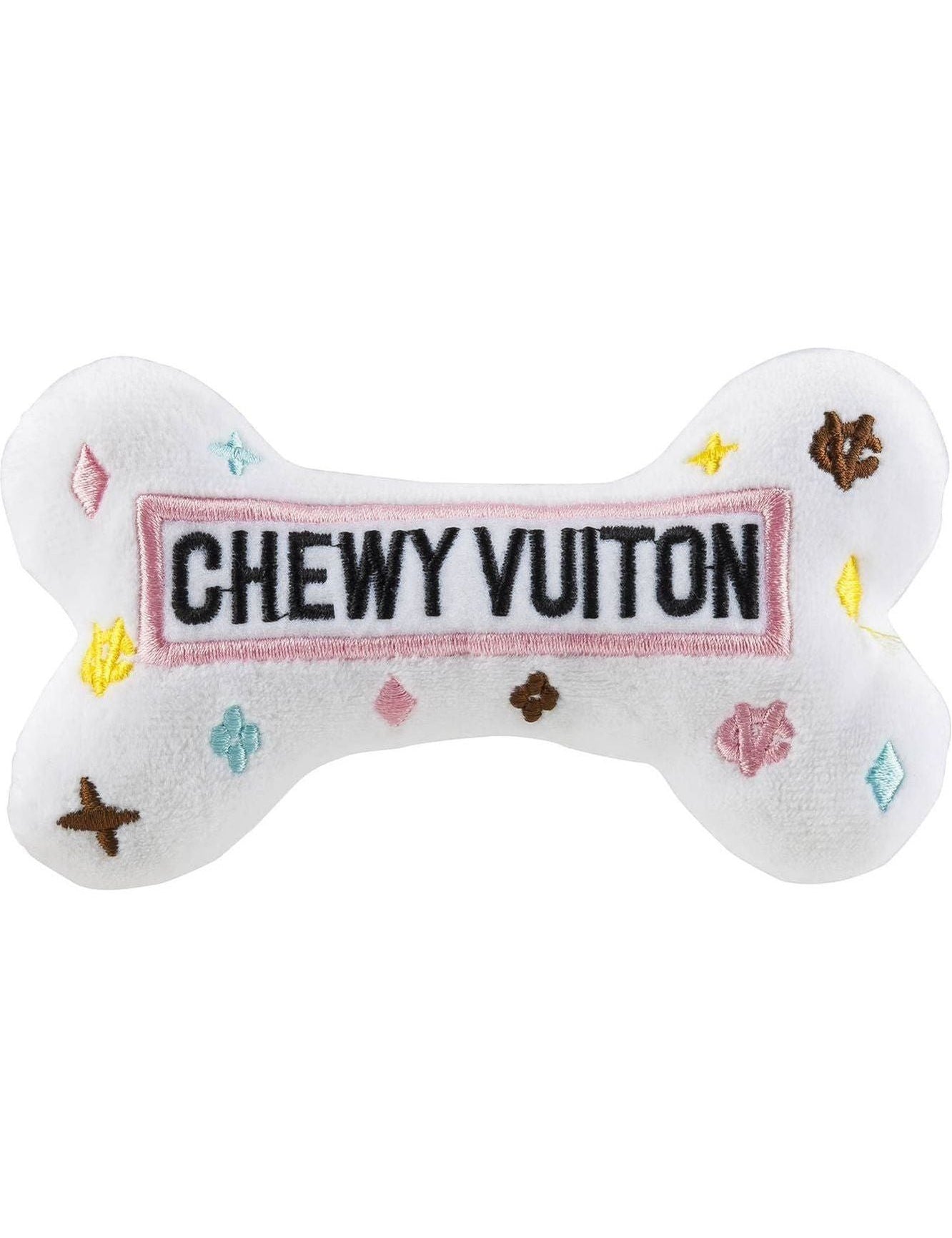 White Chewy Vuiton Bones Squeaker Dog Toy: Small / Mini - Keepsake