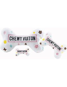 White Chewy Vuiton Bones Squeaker Dog Toy: Small / Mini - Keepsake