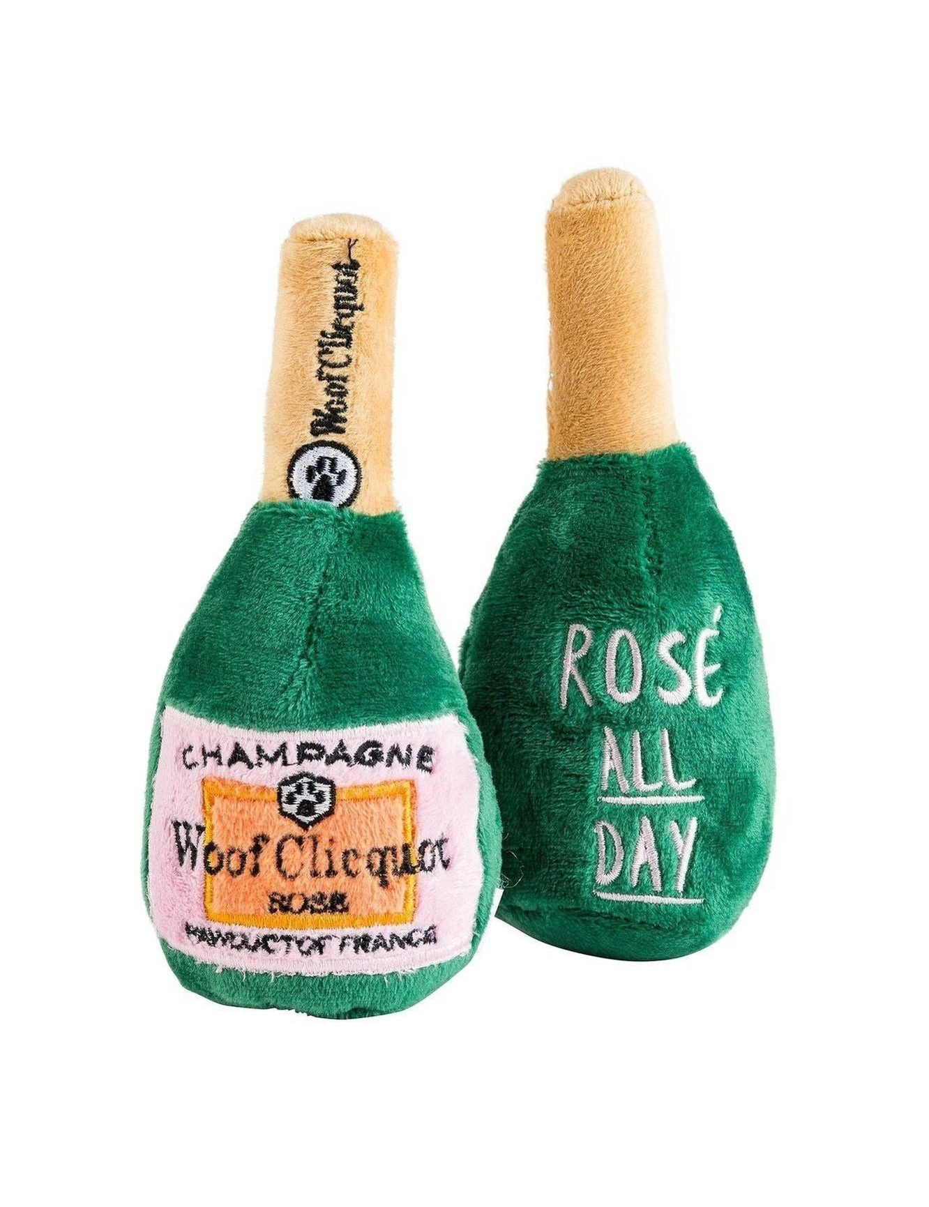 Woof Clicquot Rose' Champagne Bottle Squeaker Dog Toy: Small - Keepsake